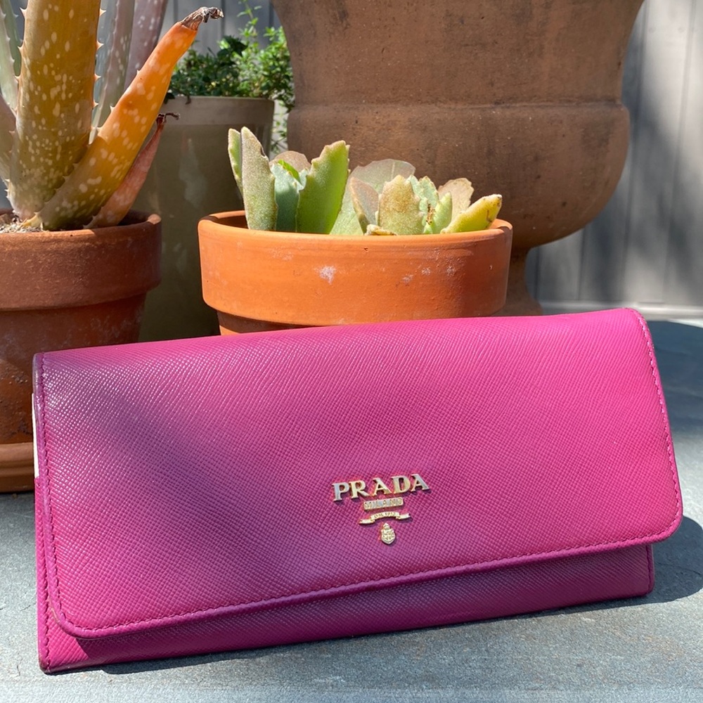 Prada Saffiano Leather Fuschia Continental Wallet